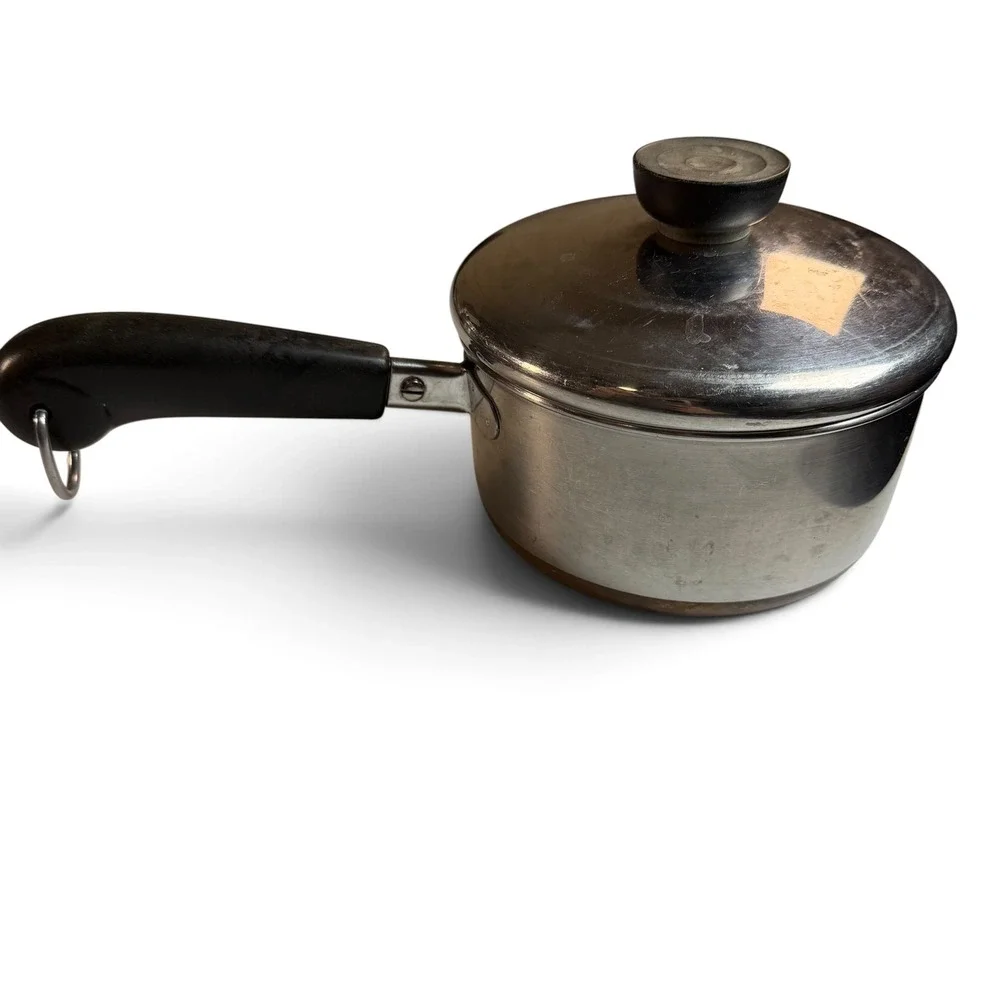 Vintage Revere Ware 1 Qt Saucepan Copper Clad Stainless Steel Pot with Lid